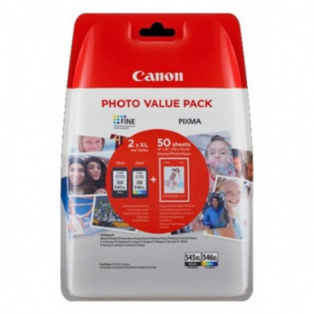 Pack 2 Tinteiros Originais Canon PG545XL Preto + CL546XL Cor - 50 Folhas de Papel Fotográfico - 8286B006