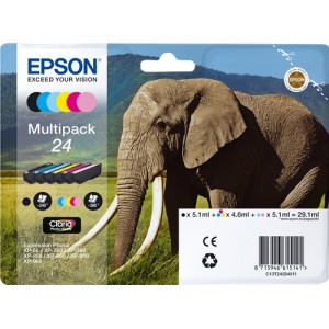 Pack de 6 Tinteiros Originais Epson T2428 (24) ( C13T24284011 ) de alta qualidade.