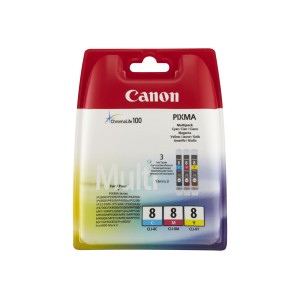 Pack 3 Tinteiros Originais Canon CLI8  Cyan, Magenta, Amarelo - 0621B029