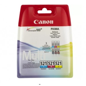 Pack 3 Tinteiros Originais Canon CLI521  - Cyan, Magenta, Amarelo - 2934B010