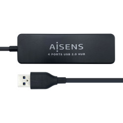 HUB USB 2.0 Aisens - Tipo A Macho para 4 X USB2.0 - 30cm - Cor Preta A104-0402