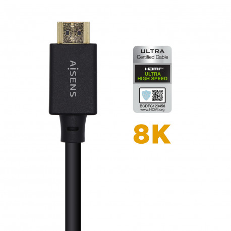 Cabo HDMI Aisens V2.1 Certificado Ultra Alta Velocidade 8K@60Hz 48Gbps - A/MA/M - 3,0m - Cor Preto