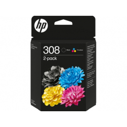 MULTIPACK 2 TINTEIROS HP 308 PRETO + TRI-COLOR ORIGINAIS 6L6S6UE