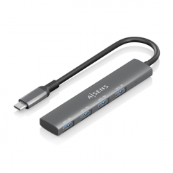 Hub USB-C ultrafino da Aisens - 1x USB 3.1 Gen1 + 4x USB 3.0 - Cabo de 15 cm - Cinza